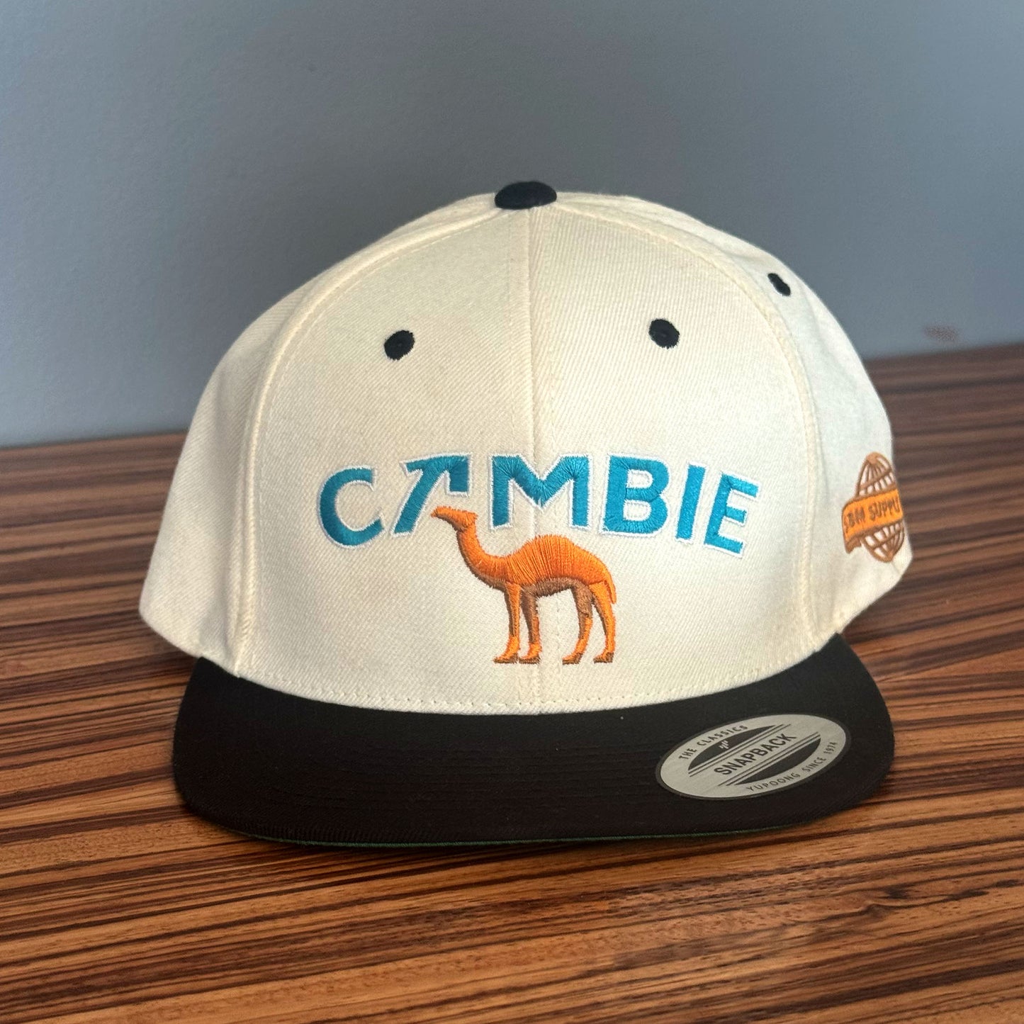 Cambie Camel 5-Panel Snapback (Cream/Black)